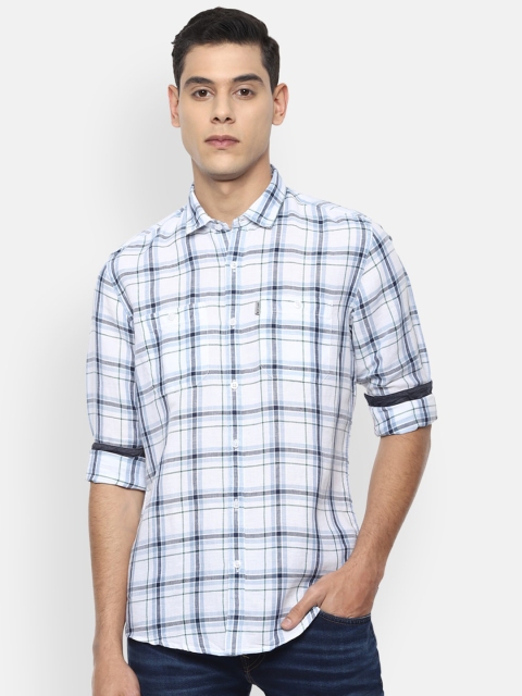 

Louis Philippe Jeans Men White Slim Fit Windowpane Checks Checked Casual Shirt