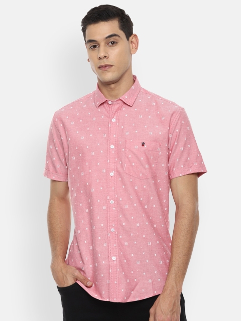 

Louis Philippe Jeans Men Pink Slim Fit Printed Pure Cotton Casual Shirt