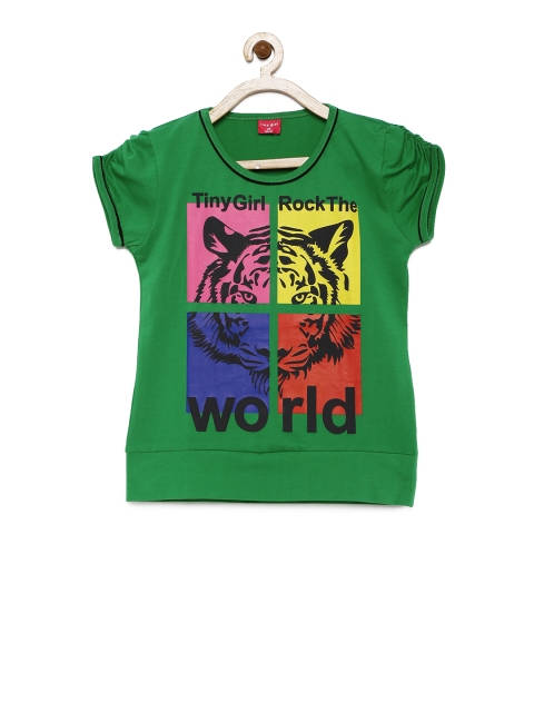 

Tiny Girl Green Printed Regular Top