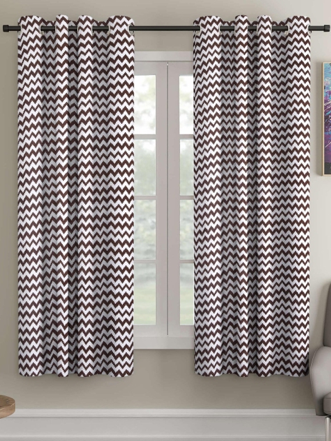 

Ispace Brown & White Set of 2 Geometric Window Curtain