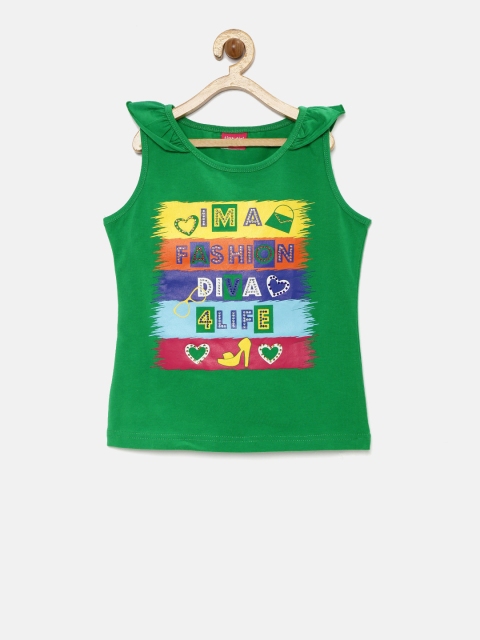 

Tiny Girl Green Embellished Printed Top