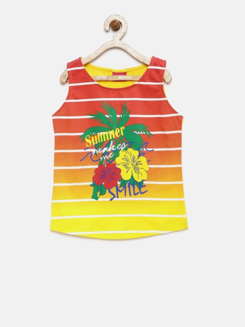 

Tiny Girl Girls Coral Red & Yellow Printed Top