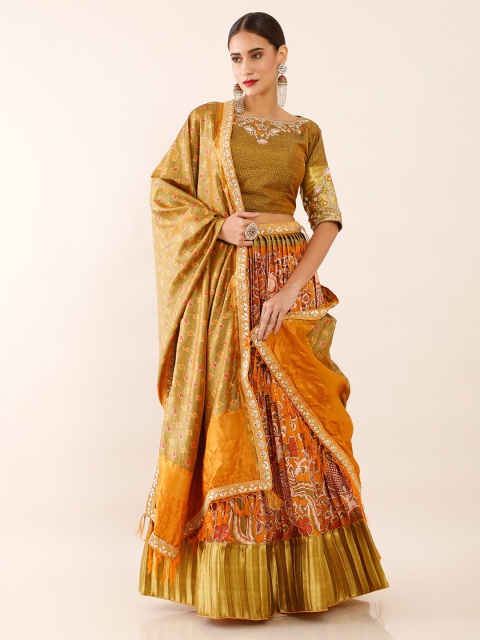 

Soch Yellow & Green Printed Unstitched Lehenga & Blouse With Dupatta