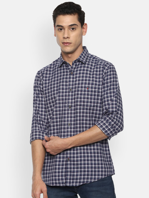 

Louis Philippe Sport Men Navy Blue Slim Fit Checked Pure Cotton Casual Shirt