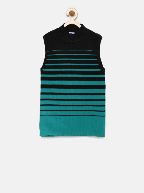 

Tiny Girl Black & Teal Green Striped Top