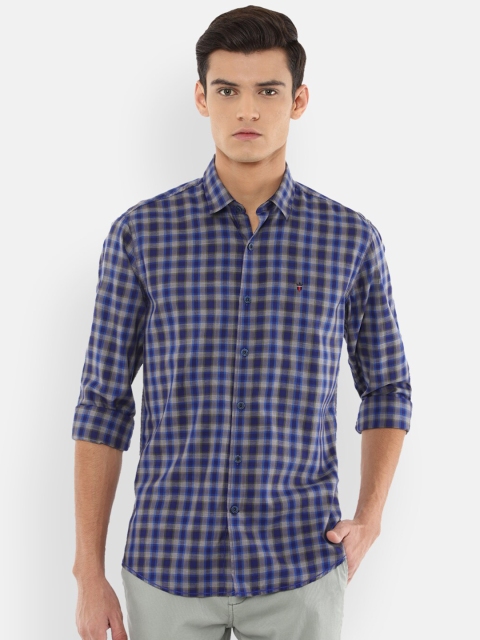 

Louis Philippe Sport Men Navy Blue Slim Fit Checked Pure Cotton Casual Shirt