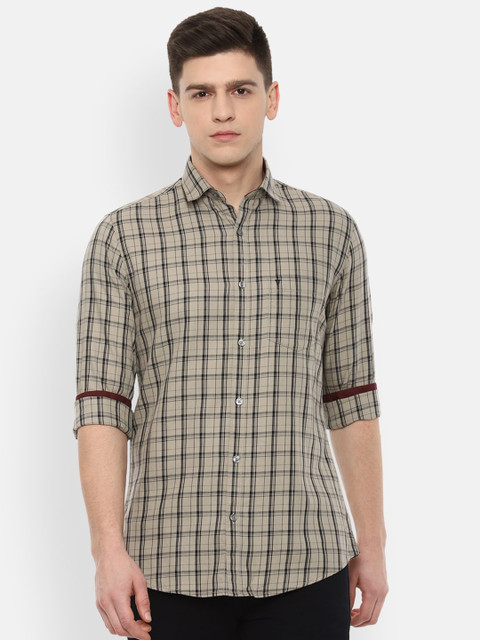 

Van Heusen Sport Men Beige Slim Fit Checked Pure Cotton Casual Shirt