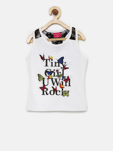 

Tiny Girl White Embellished Printed Tank Top