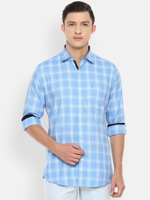 

Van Heusen Sport Men Blue Slim Fit Checked Pure Cotton Casual Shirt