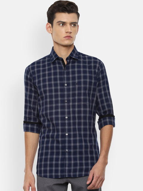 

Van Heusen Sport Men Navy Blue Slim Fit Checked Pure Cotton Casual Shirt