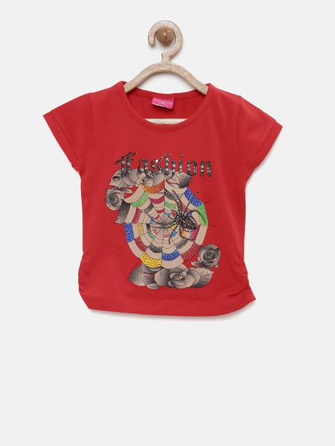 

Tiny Girl GirlsRed Printed Regular Top, Red