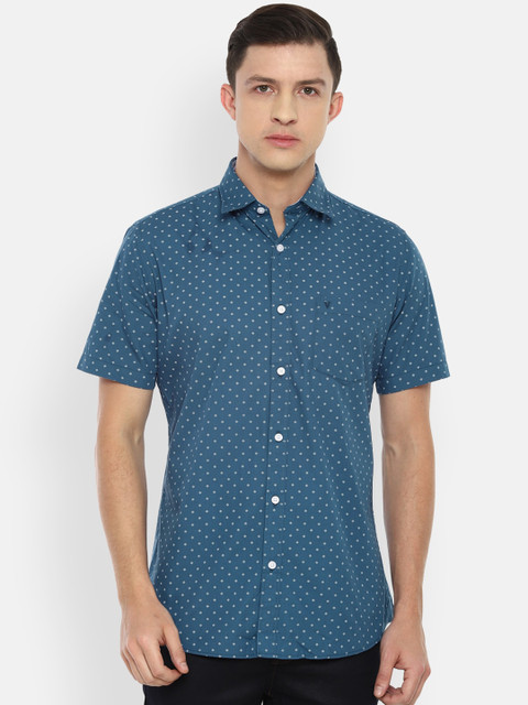 

Van Heusen Sport Men Blue Slim Fit Printed Pure Cotton Casual Shirt