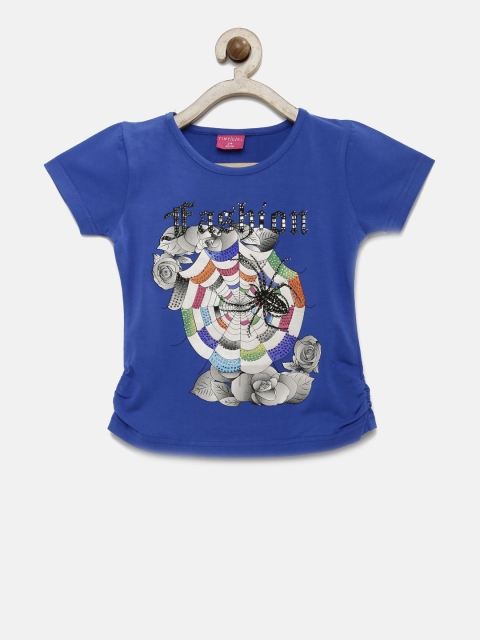 

Tiny Girl Blue Printed Sequinned Top