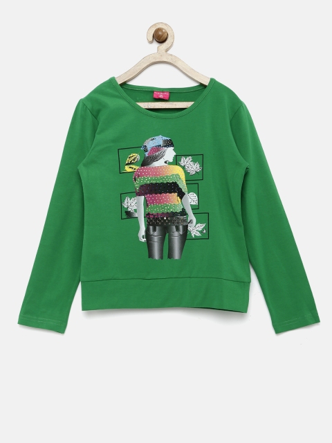 

Tiny Girl Green Printed & Sequinned Regular Top