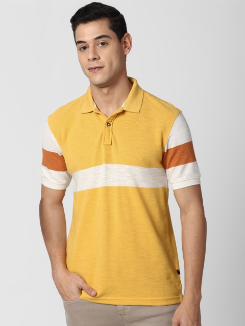 

Peter England Casuals Men Yellow & Cream-Coloured Colourblocked Polo Collar T-shirt