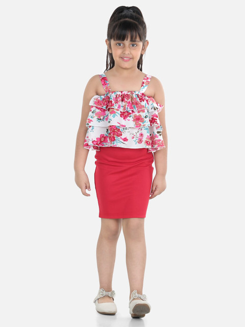 

AWW HUNNIE Red Floral Crepe Blouson Dress