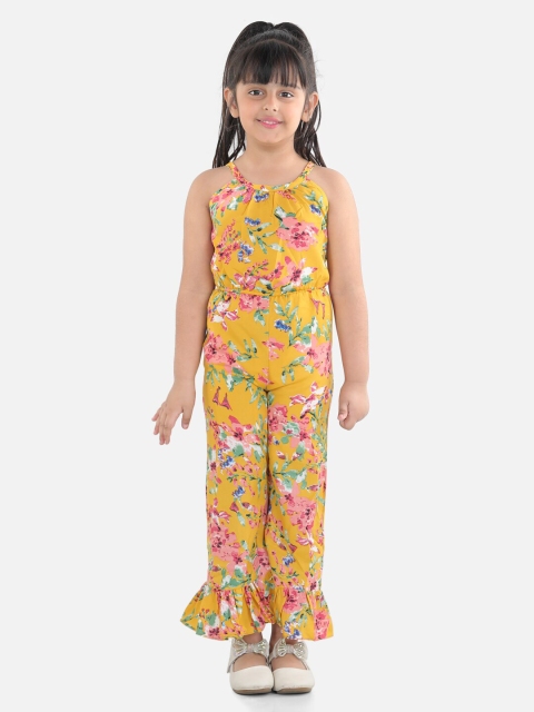 

AWW HUNNIE Girls Yellow Printed Basic Jumpsuit