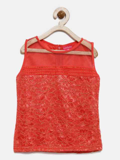 

Tiny Girl Red Lace & Embellished Top