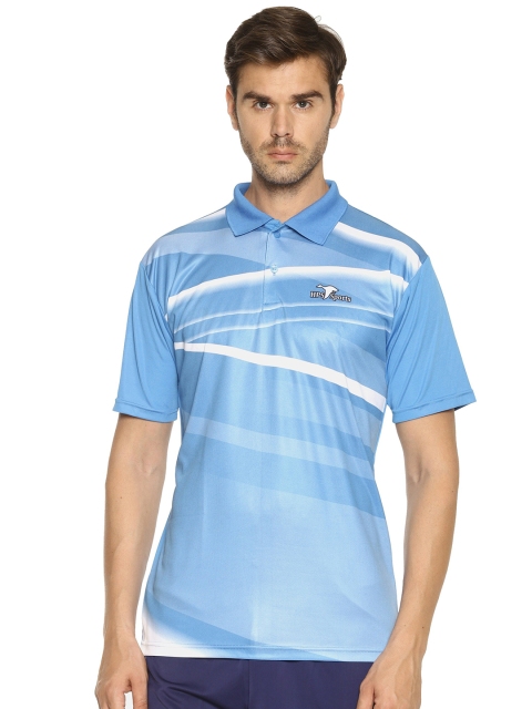 

HPS Sports Men Blue Striped Polo Collar Pockets T-shirt