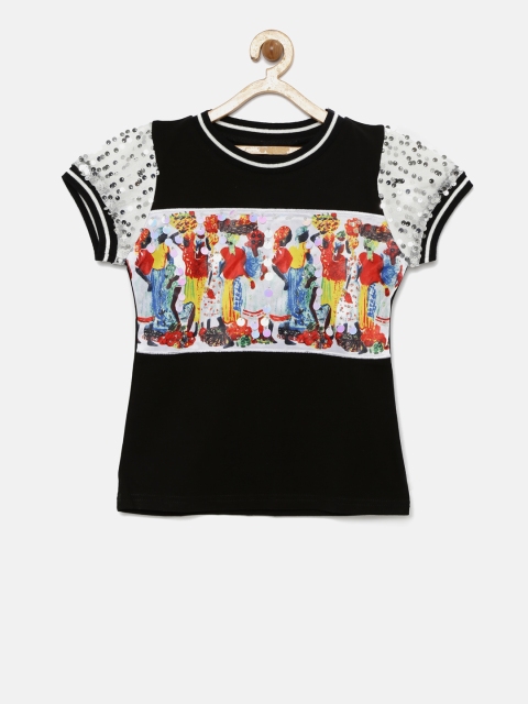 

Tiny Girl Black & White Printed Regular Top