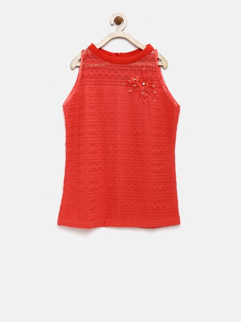 

Tiny Girl Coral Red Lace Regular Top