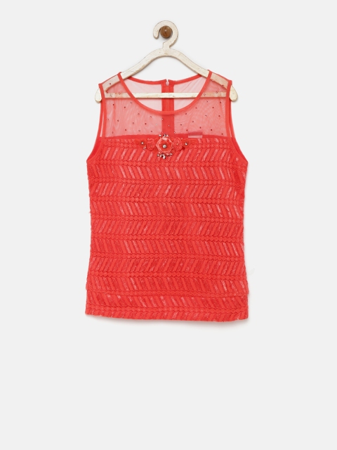 

Tiny Girl Coral Red Lace Top