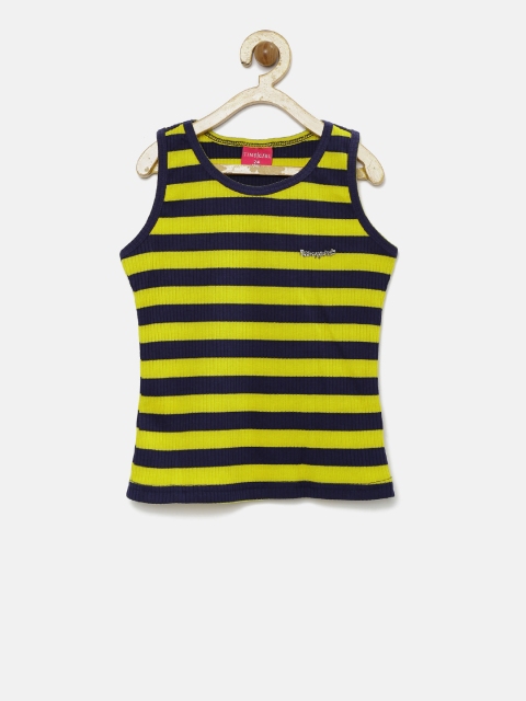 

Tiny Girl Yellow & Navy Striped Regular Top