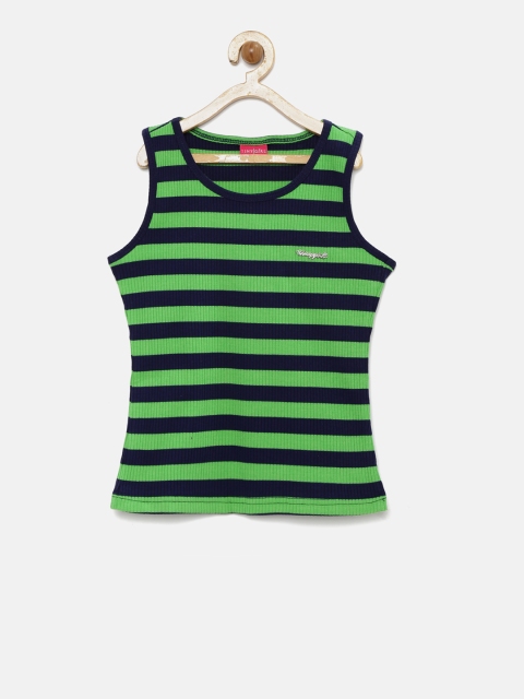 

Tiny Girl Navy & Green Striped Regular Top, Navy blue