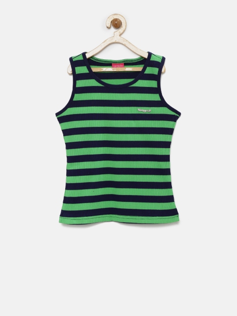 

Tiny Girl Navy & Green Striped Top, Navy blue