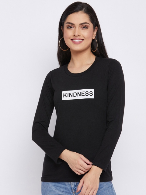 

THE MILLION CLUB Women Black Typography Pockets T-shirt