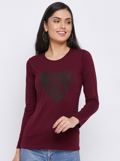 

THE MILLION CLUB Women Burgundy Graphic Printed T-shirt