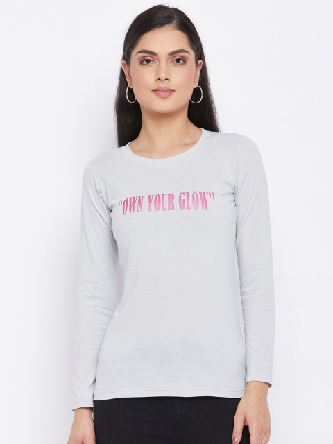 

THE MILLION CLUB Women Grey Typography Printed T-shirt