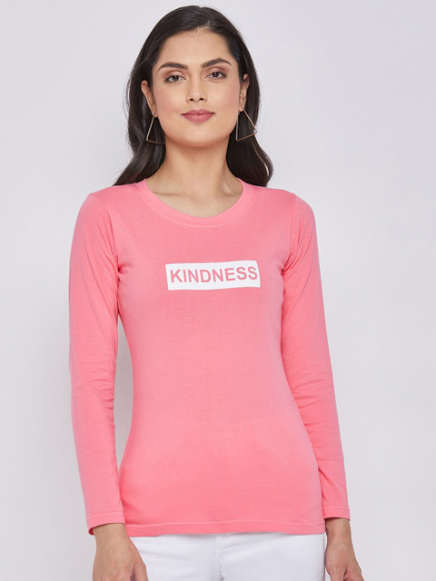 

THE MILLION CLUB Women Pink Typography Printed T-shirt