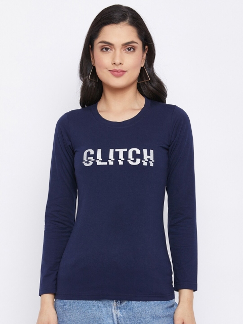 

THE MILLION CLUB Women Navy Blue Typography Printed T-shirt