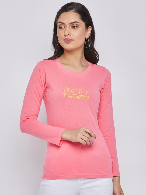 

THE MILLION CLUB Women Pink Typography Printed T-shirt