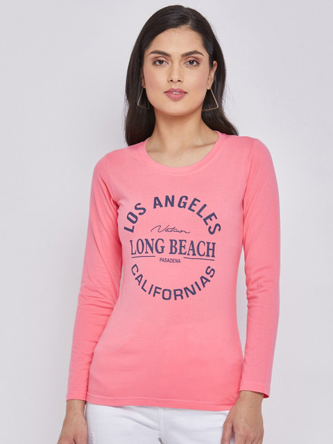 

THE MILLION CLUB Women Pink Typography Printed T-shirt