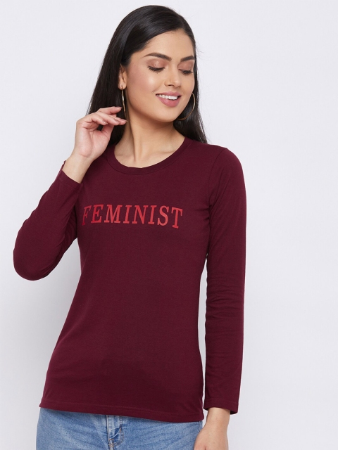 

THE MILLION CLUB Women Maroon Typography T-shirt