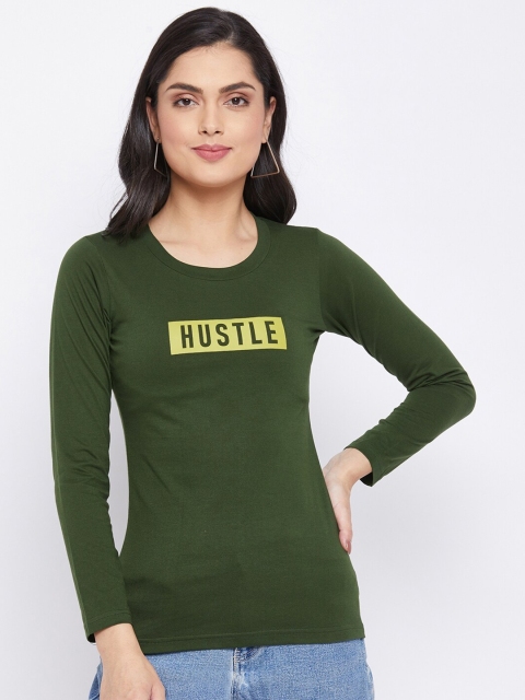 

THE MILLION CLUB Women Olive Green Typography Printed T-shirt