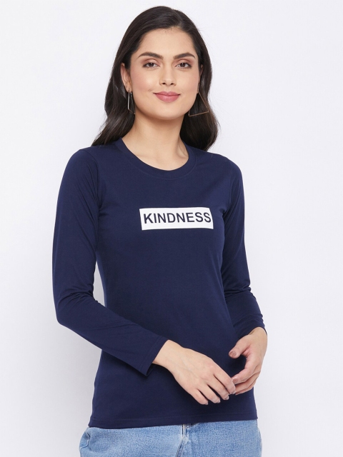 

THE MILLION CLUB Women Navy Blue Typography Printed T-shirt