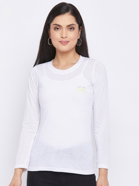 

THE MILLION CLUB Women White Cotton T-shirt