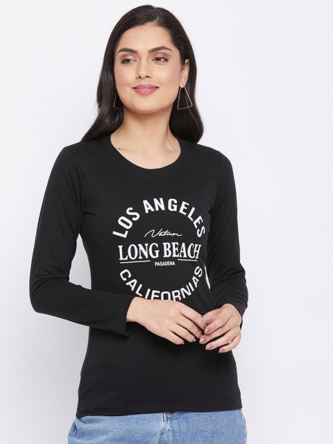 

THE MILLION CLUB Women Black Typography Printed Applique T-shirt