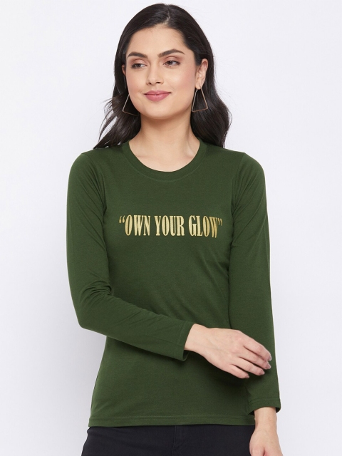 

THE MILLION CLUB Women Olive Green Typography Printed T-shirt