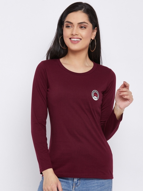 

THE MILLION CLUB Women Burgundy T-shirt