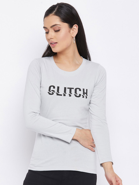 

THE MILLION CLUB Women Grey Typography Printed Cotton T-shirt