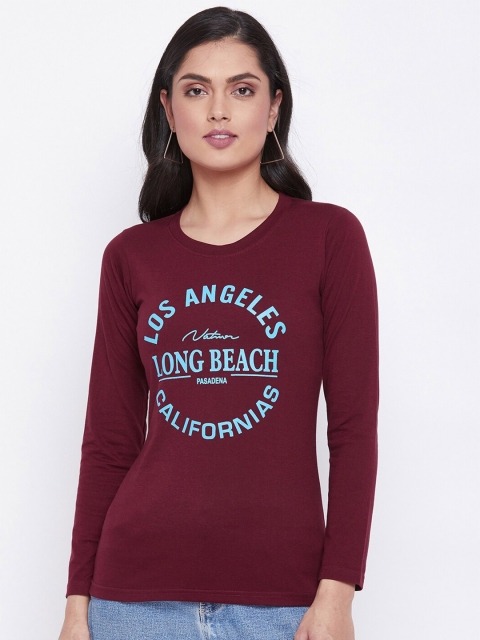 

THE MILLION CLUB Women Maroon Typography Printed T-shirt
