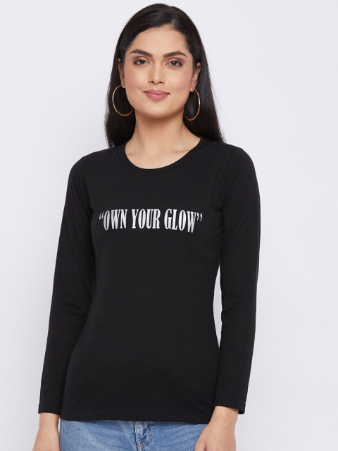

THE MILLION CLUB Women Black Typography Printed T-shirt