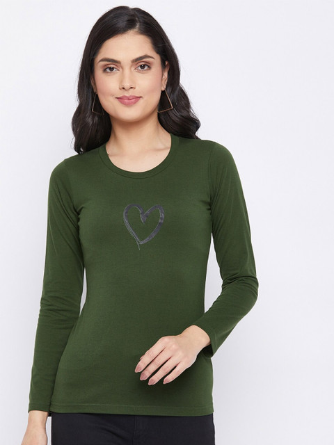 

THE MILLION CLUB Women Olive Green T-shirt