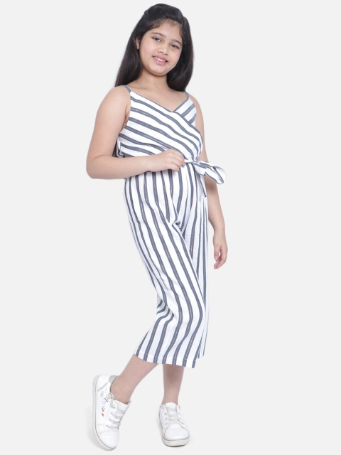 

Nauti Nati Girls White & Grey Striped Basic Jumpsuit
