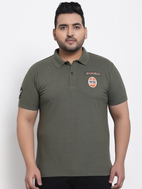 

plusS Men Olive Green Polo Collar T-shirt