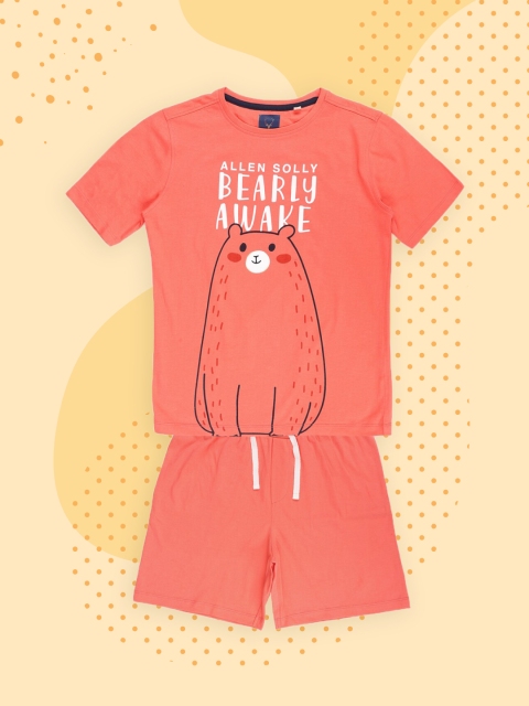 

Allen Solly Boys Peach-Coloured Printed Pure Cotton T Shirt & Shorts